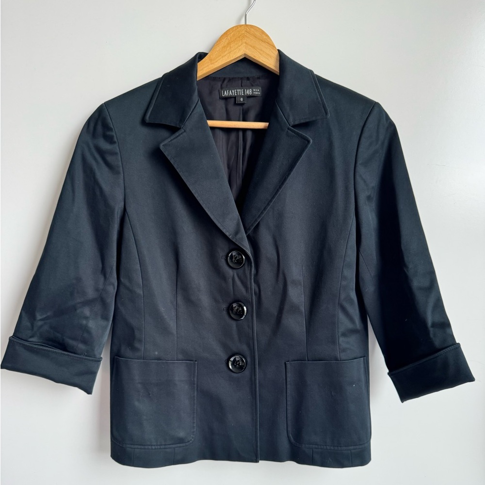 Lafayette 148 Women 3 Button Black Blazer Size 6 Career‎ Officecore cotton